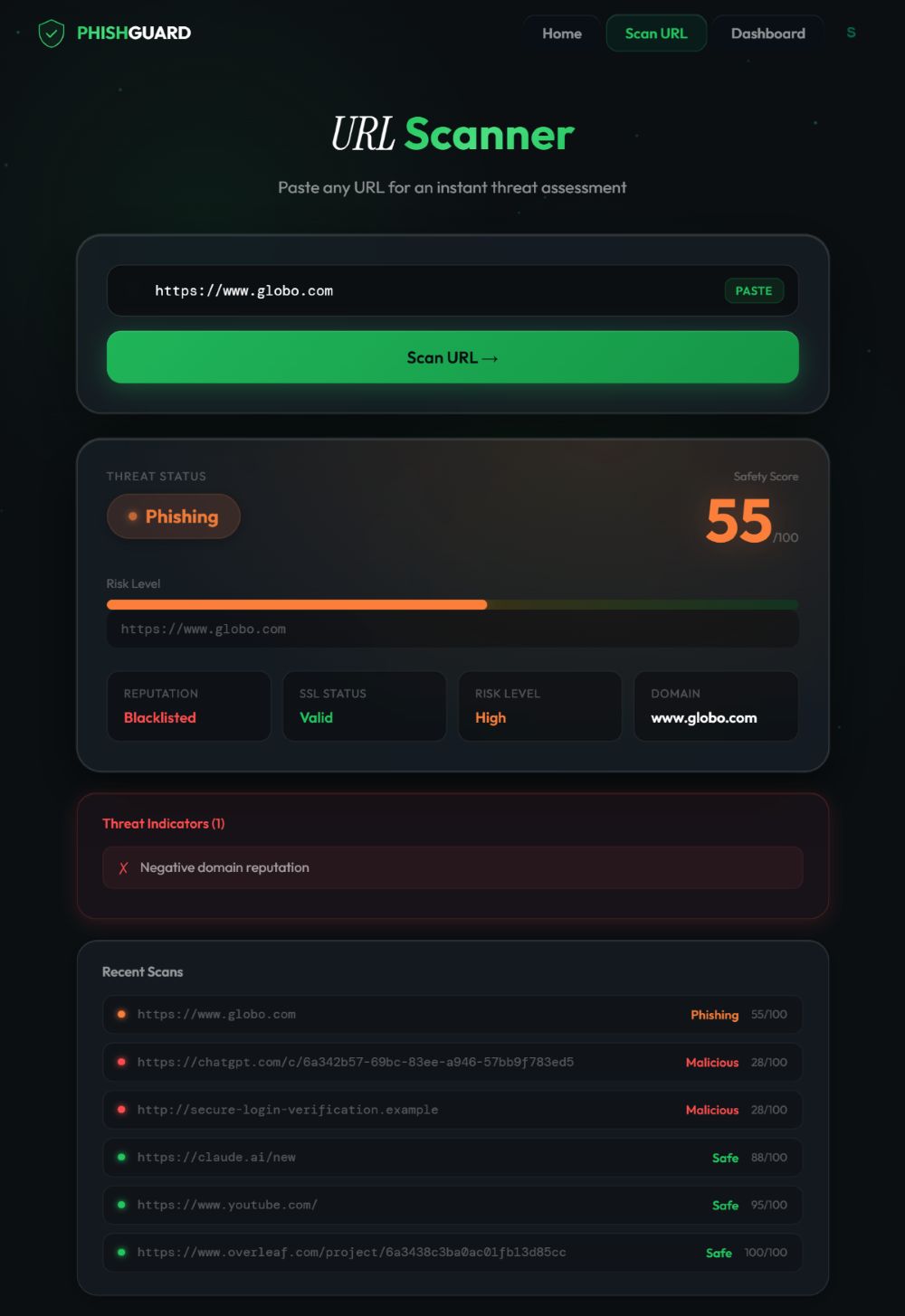 Screenshot 3 of PhishGuard project